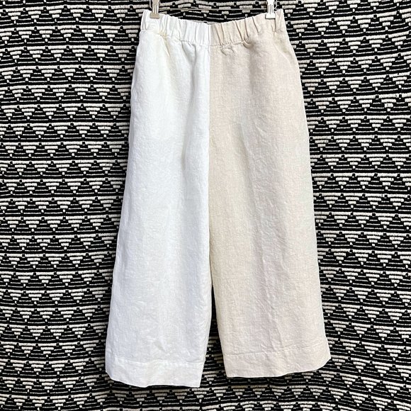 100% linen wide-leg/high-rise/elastic waist pants - Picture 2 of 16